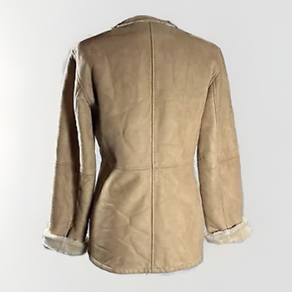 Talbots Faux Suede Fur Jacket S Rancher Coat Tan Barn Western Classic Cowgirl - Picture 2 of 16